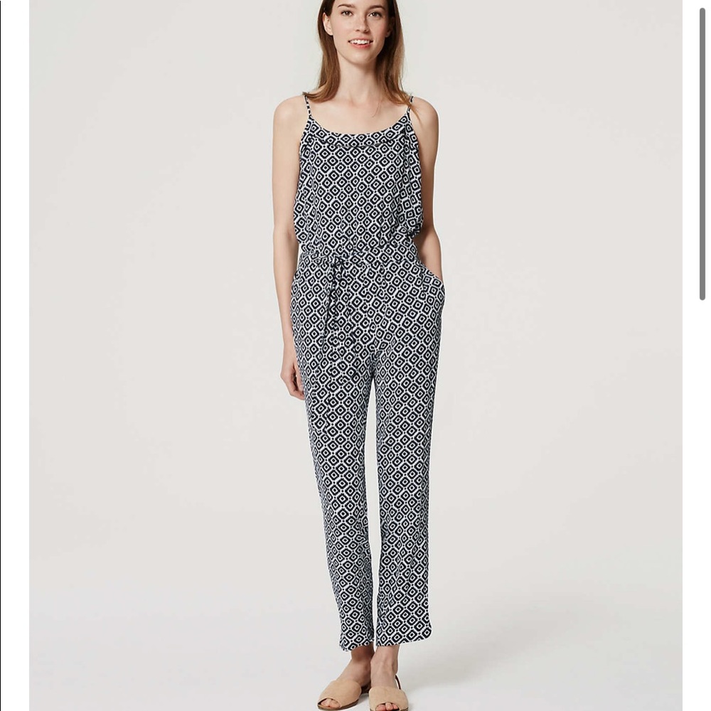 Ann Taylor Loft blue and white Geo Jumpsuit